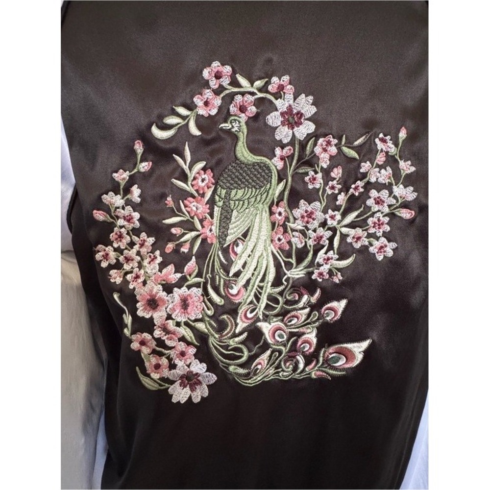 Full Tilt Reversible Satin Bomber Jacket Peacock Floral Embroidery Size Small - Picture 9 of 14